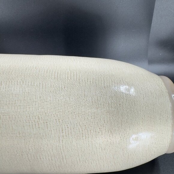 1980s Pottery Linen Straight Sided Vase in Beige on Cream Ceramic Vessel W Tag - Picture 5 of 10